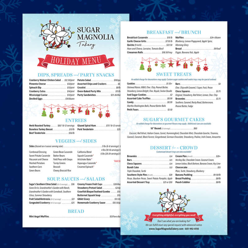 Sugar Magnolia Takery Holiday Menu