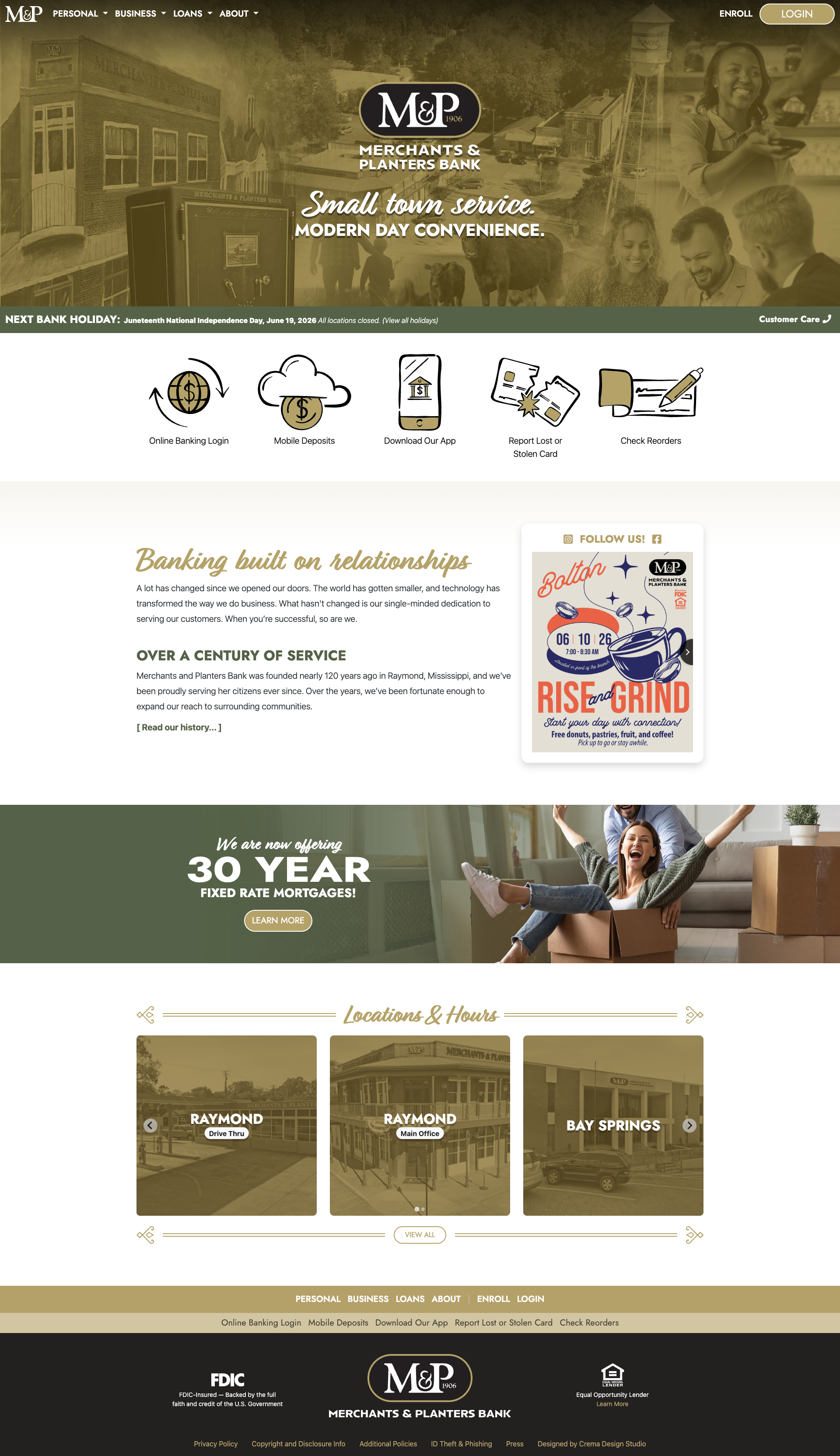 The redesigned Merchants & Planters homepage